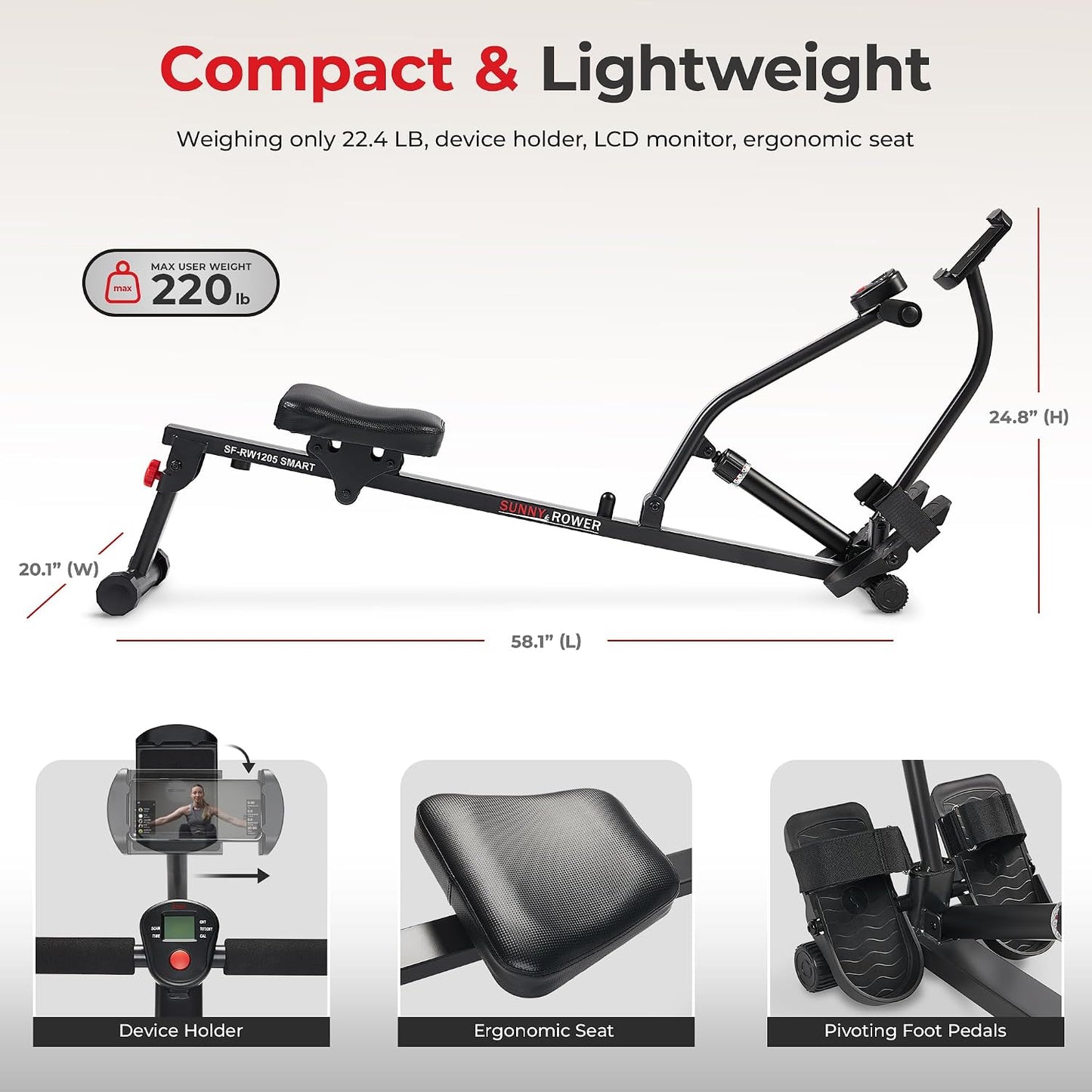 Compact Adjustable SunnyFit Rower