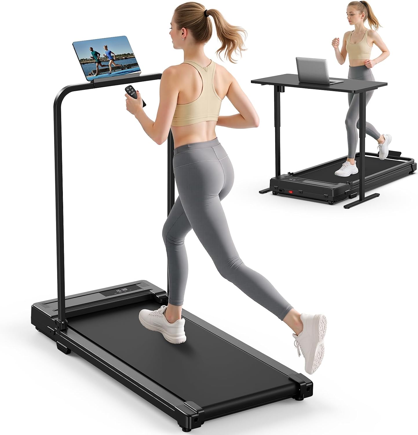 Foldable Handle Bar Compact Under Bed Walking Pad Treadmill