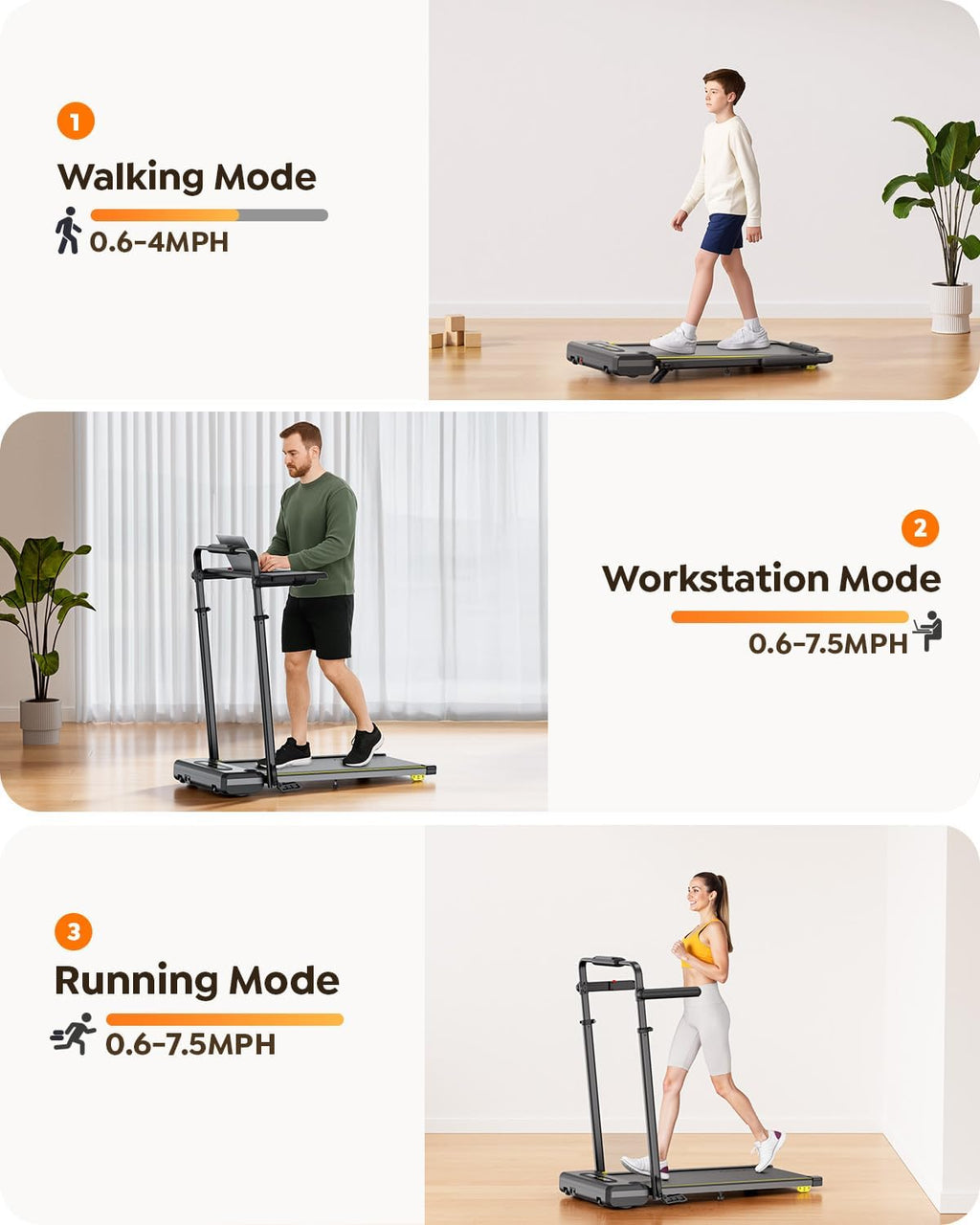 3-in-1 Incline Treadmill with Removable Workstation Desk