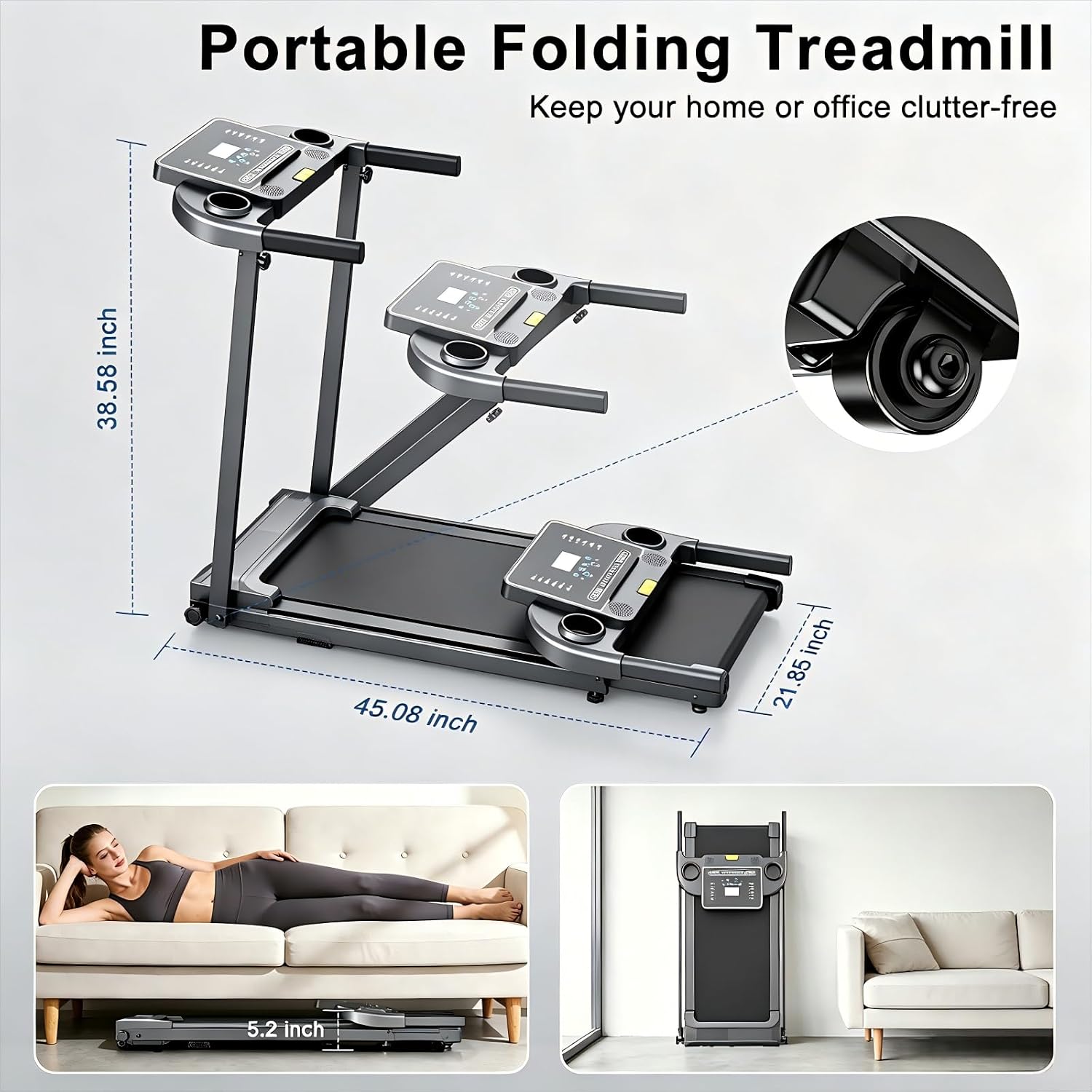 Foldable Handle Bar Compact Walking Pad Treadmill